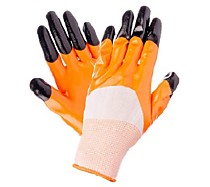 Перчатки нейлоновые с двойным нитриловым покрытием (оранжевые с чер. пальцами)